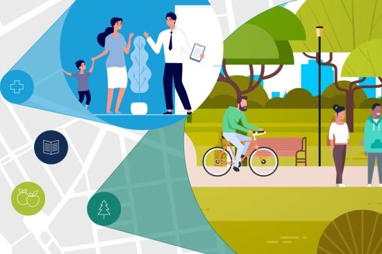 Community health healthy illustration benefits population protecting map focused