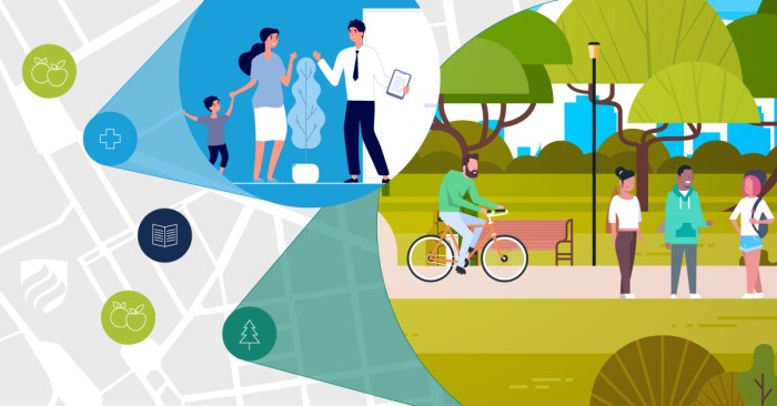 Community health healthy illustration benefits population protecting map focused